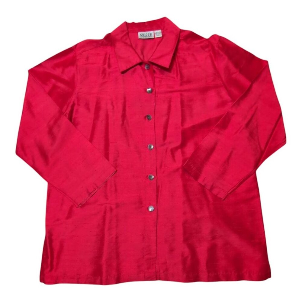 Chicos 100% Silk Shirt Red Button-Up Womens Size 2 US 12 Large Lagenlook